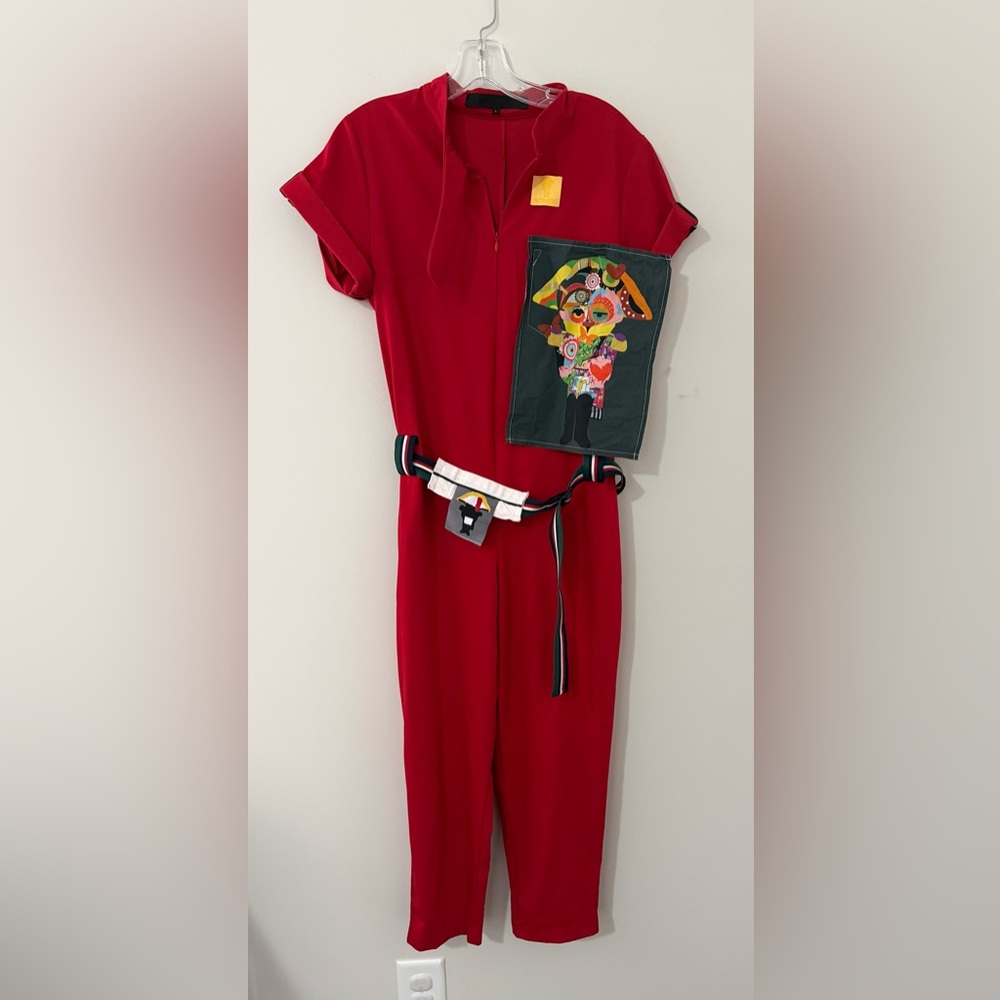 Red Women’s Jumpsuit with Waist Belt